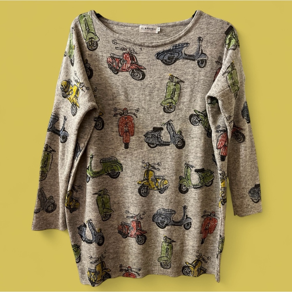Whimsical Vespa Print Knit Sweater - 
LaSoul M/L